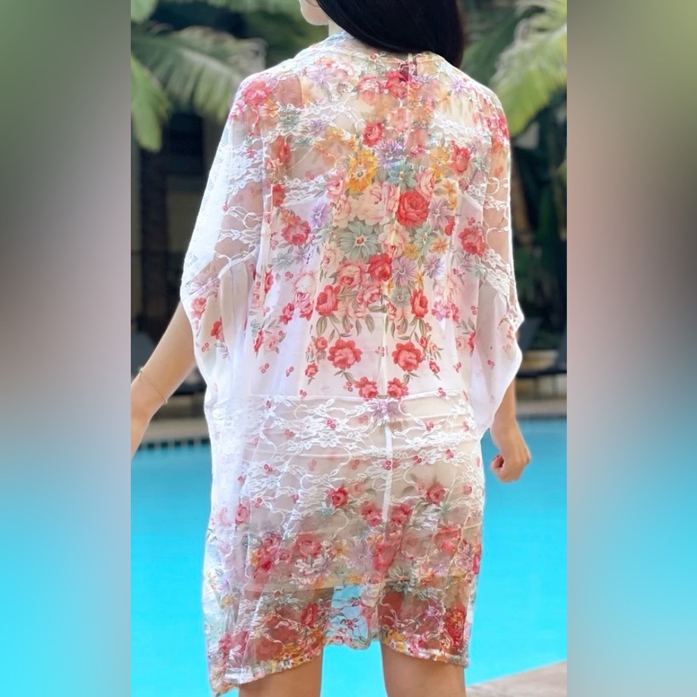 Brittany Black Printed Very Floral Relaxed Fit Kimono Loose Cover Up Women’s 1XL - Picture 2 of 12